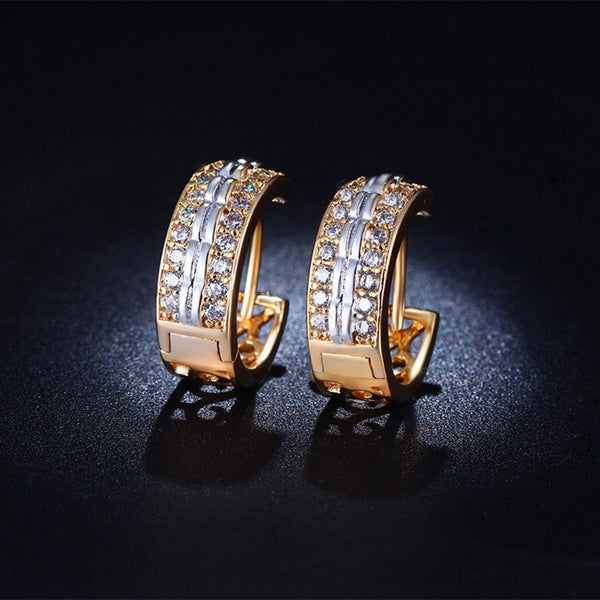 Gold-Color Hoop Cubic Zirconia Office Party Earrings - [neshe.in]