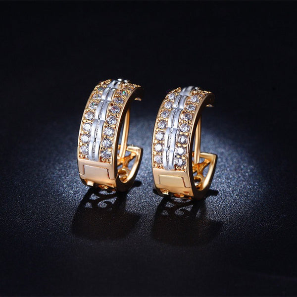 14k Yellow Gold Half Eternity Round CZ Channel Set Hoop Huggie Earring