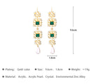 Green Crystal Long Drop Hollow Earrings - [neshe.in]