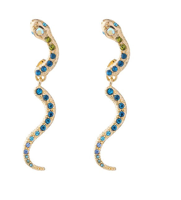 Chic Blue Crystal Snake Dangle Earrings - [neshe.in]