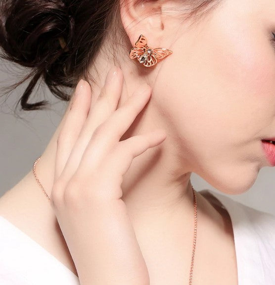 Rose Gold Color Alloy Crystal Insect Butterfly Stud Earring- 2 Color - [neshe.in]