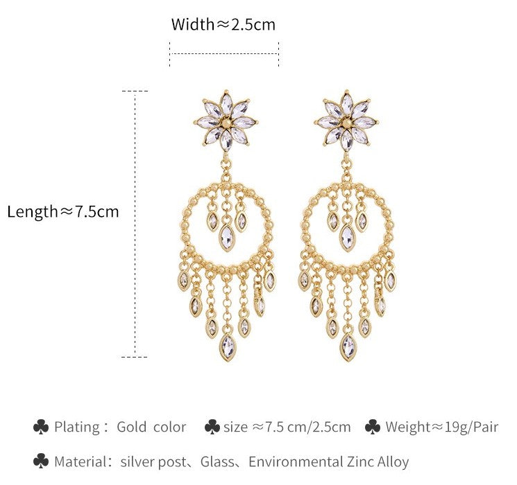 Gold Color Glass Crystal Flower  Chandelier Dangle Earrings Luxury Jewelry - [neshe.in]