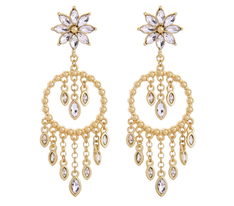Gold Color Glass Crystal Flower  Chandelier Dangle Earrings Luxury Jewelry - [neshe.in]