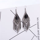 Grey-Blue Opal Antique Silver Ethnic Tassels Earring - [neshe.in]