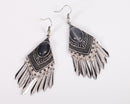 Grey-Blue Opal Antique Silver Ethnic Tassels Earring - [neshe.in]