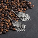 Grey-Blue Opal Antique Silver Ethnic Tassels Earring - [neshe.in]