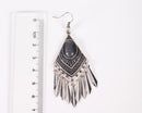 Grey-Blue Opal Antique Silver Ethnic Tassels Earring - [neshe.in]