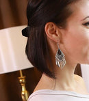 Grey-Blue Opal Antique Silver Ethnic Tassels Earring - [neshe.in]