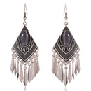 Grey-Blue Opal Antique Silver Ethnic Tassels Earring - [neshe.in]