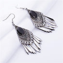 Grey-Blue Opal Antique Silver Ethnic Tassels Earring - [neshe.in]