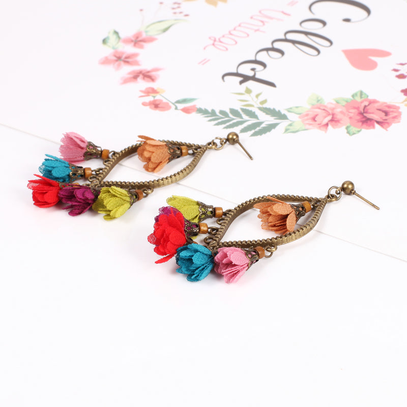 Boho Flower Beach Ethnic Tribal Festival Long Tassel Earrings - 3 Colors - [neshe.in]