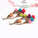 Boho Flower Beach Ethnic Tribal Festival Long Tassel Earrings - 3 Colors - [neshe.in]