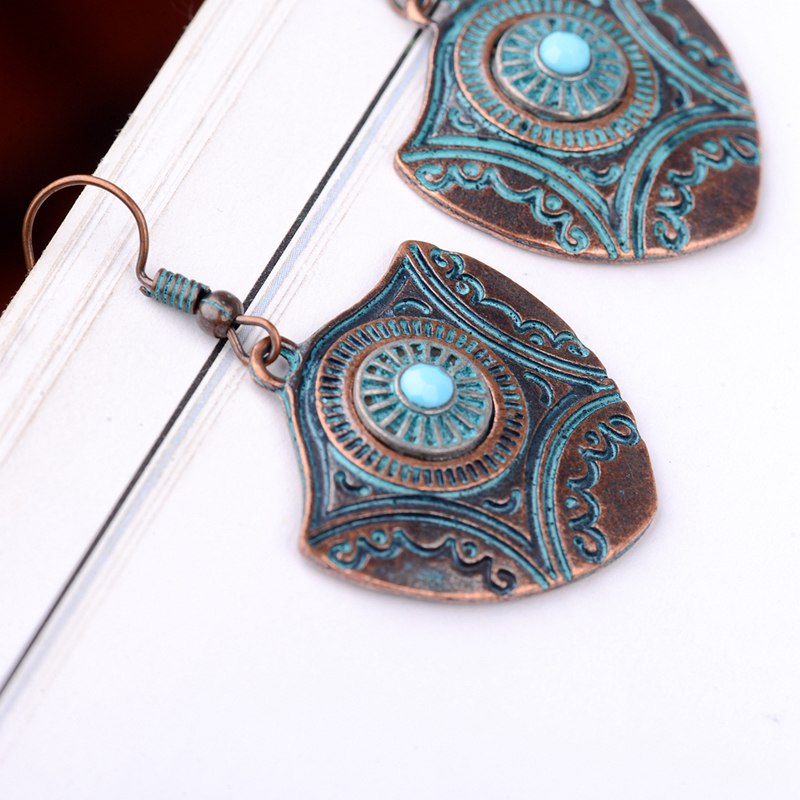Ethnic Antique Shield Shape Drop Earrings - [neshe.in]