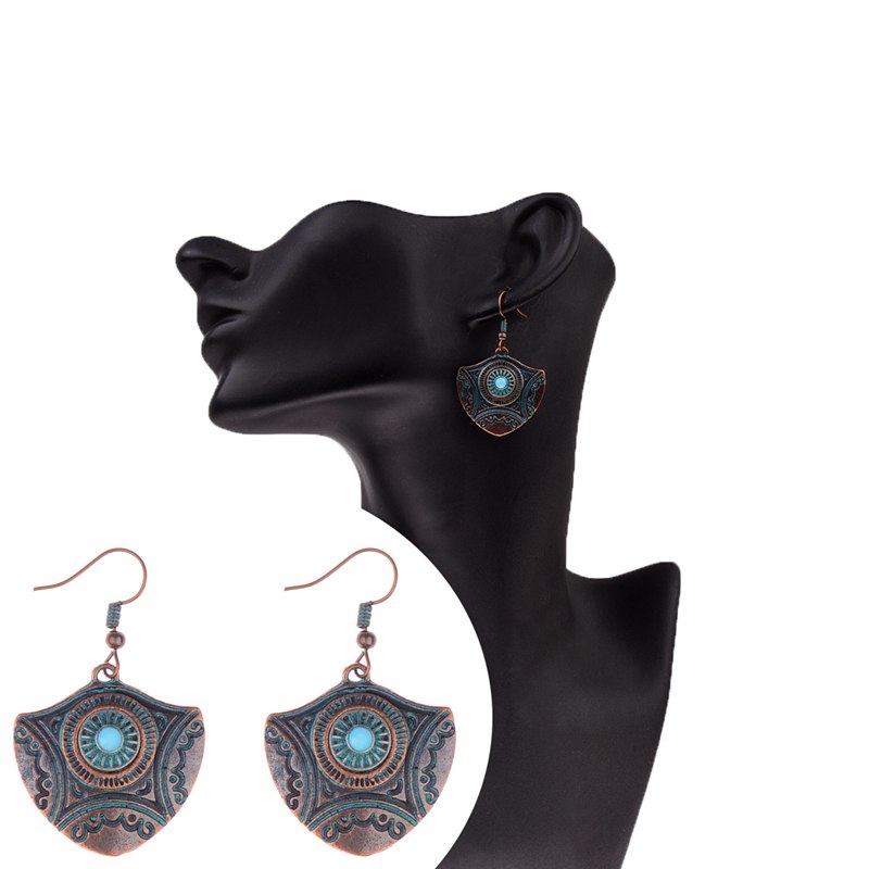 Ethnic Antique Shield Shape Drop Earrings - [neshe.in]