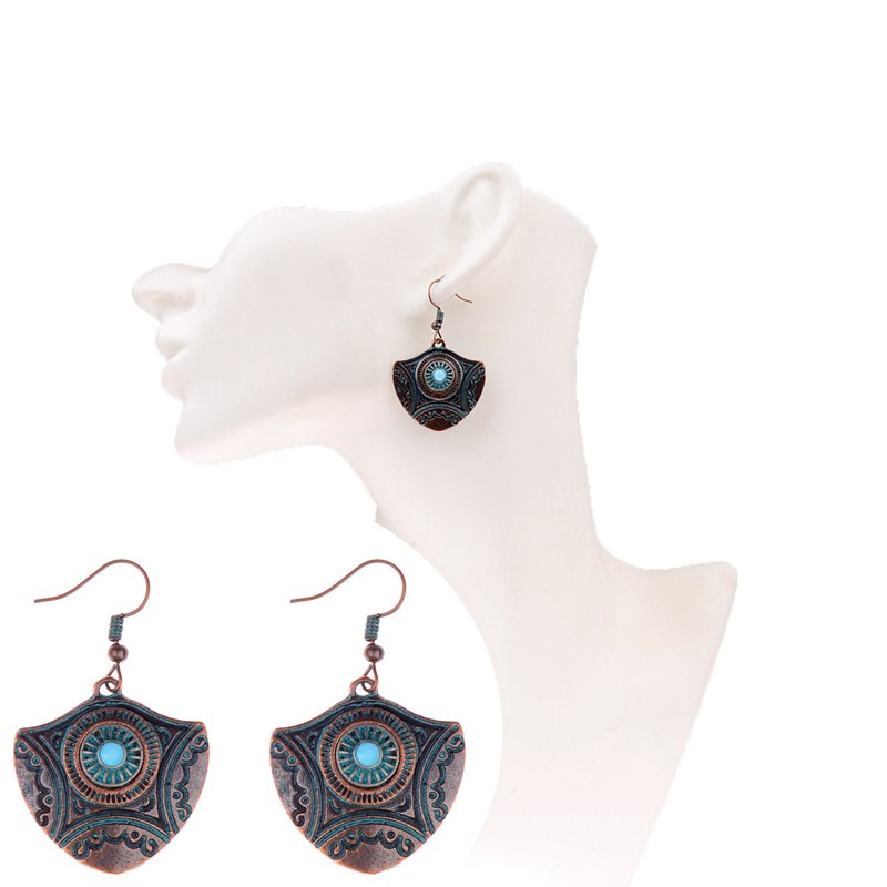 Ethnic Antique Shield Shape Drop Earrings - [neshe.in]