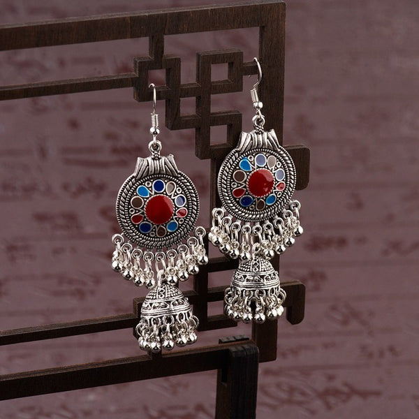 Ethnic Dangle Silver Alloy Jhumka Earrings - 3 Colors - [neshe.in]