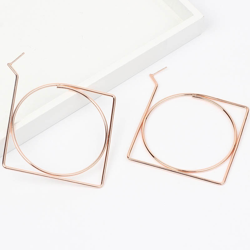 Exaggerated Big Square Statement Hoop Earrings - [neshe.in]