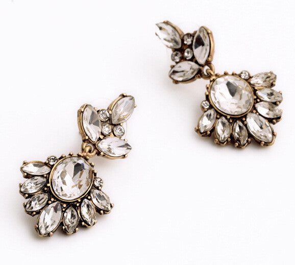 Vintage Geometric Water Drop Oval Crystal Drop Earrings - [neshe.in]