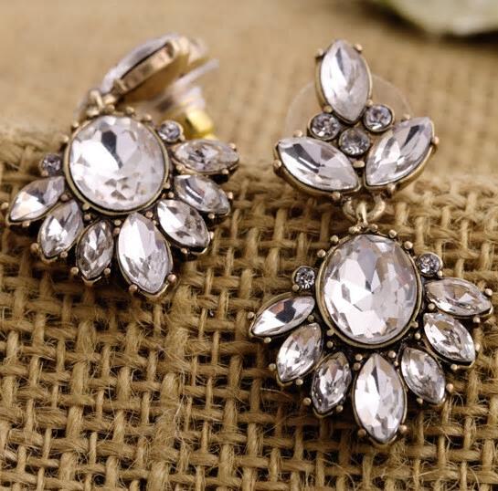 Vintage Geometric Water Drop Oval Crystal Drop Earrings - [neshe.in]