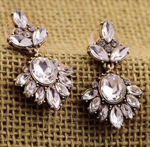 Vintage Geometric Water Drop Oval Crystal Drop Earrings - [neshe.in]