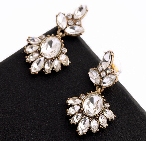 Vintage Geometric Water Drop Oval Crystal Drop Earrings - [neshe.in]