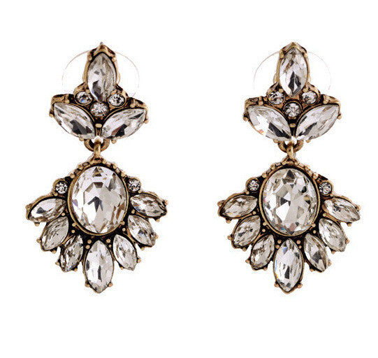 Vintage Geometric Water Drop Oval Crystal Drop Earrings - [neshe.in]