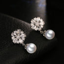 Pearl Drop CZ Crystal Drop Earrings - [neshe.in]
