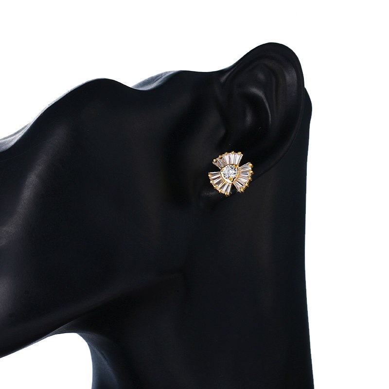 CZ Crystal Fan Shape Small Stud Earrings - 3 Colors - [neshe.in]