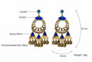Antique Tibetan Coin Tassel Blue Dangle Earring - [neshe.in]