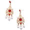 Ethnic Red Crystal & Pearl Golden Drop Earring - [neshe.in]