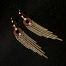 Metal Tassel Wood Hoops Long Statement Drop Earrings - [neshe.in]