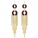 Metal Tassel Wood Hoops Long Statement Drop Earrings - [neshe.in]