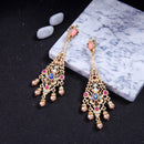 Ethnic Simulated Pearl Indian Long Chandelier Earring - [neshe.in]