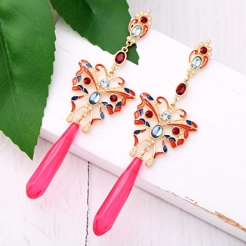 Pink Hollow out Butterfly Drop Statement Earrings - [neshe.in]
