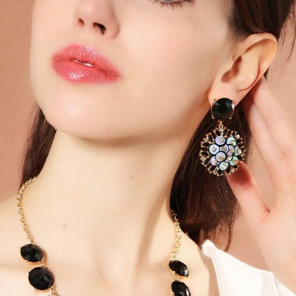 Luxury Enamel Crystal Flower Drop Party Earring - [neshe.in]