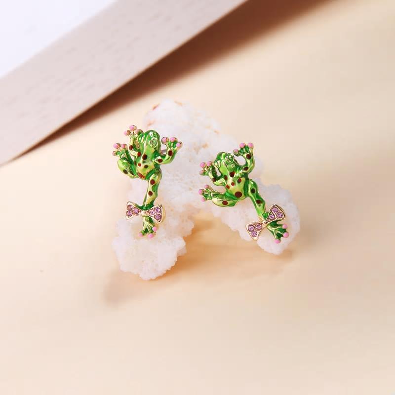 Cute Green Enamel Frog Stud Earring - [neshe.in]