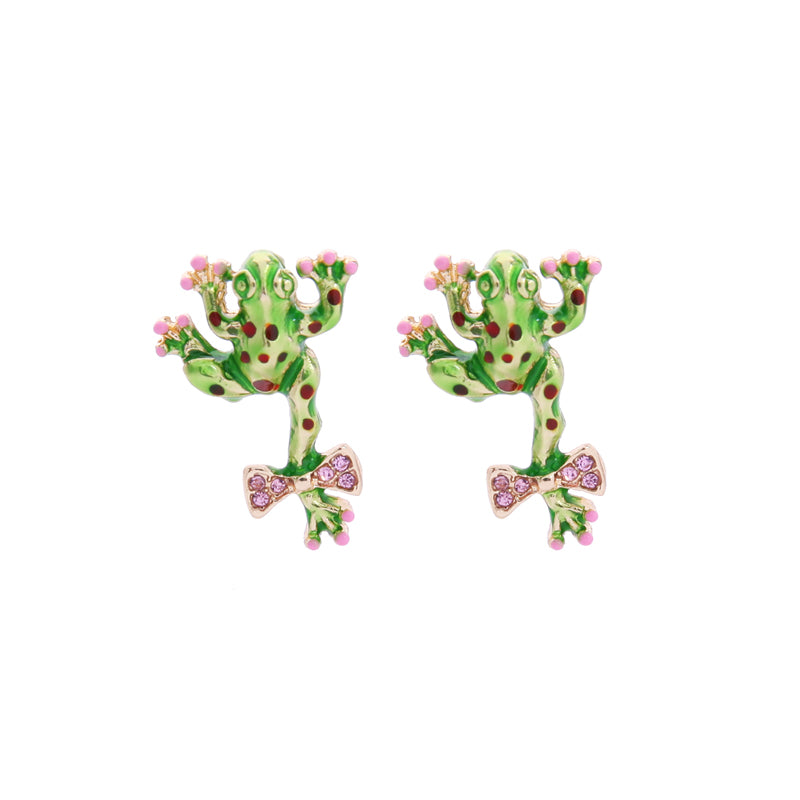 Cute Green Enamel Frog Stud Earring - [neshe.in]