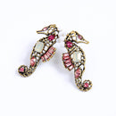 Pink Crystal Pearl Seahorse Drop Stud Earring - [neshe.in]