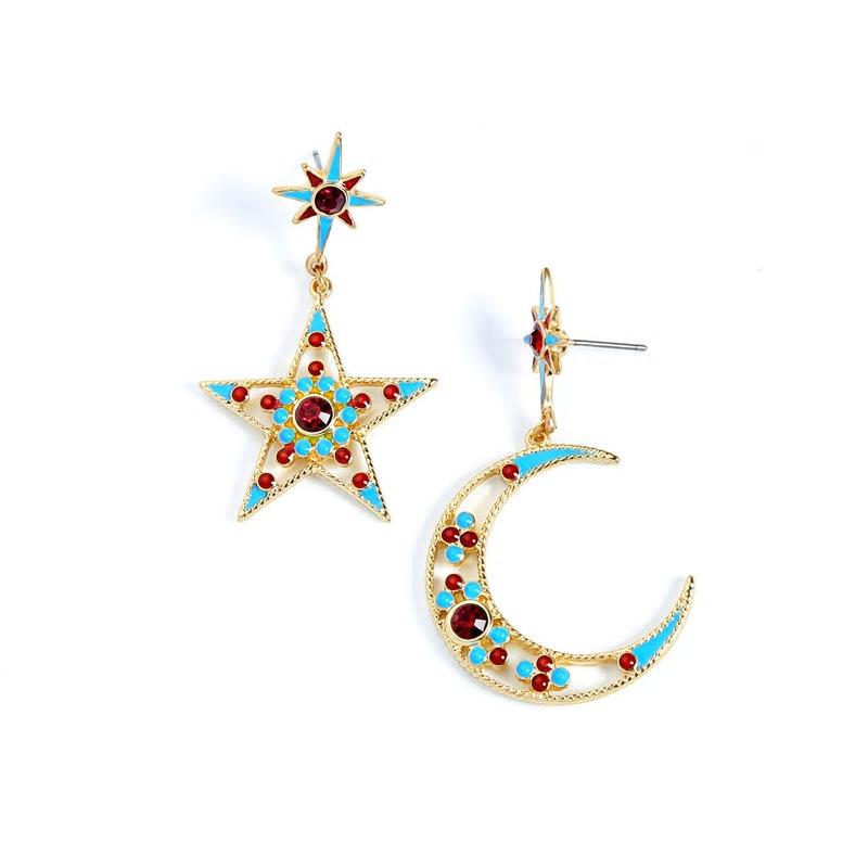 Colorful  Gold Color Moon Star Dangle Earring Medium Earring Simple Trendy Earring - [neshe.in]