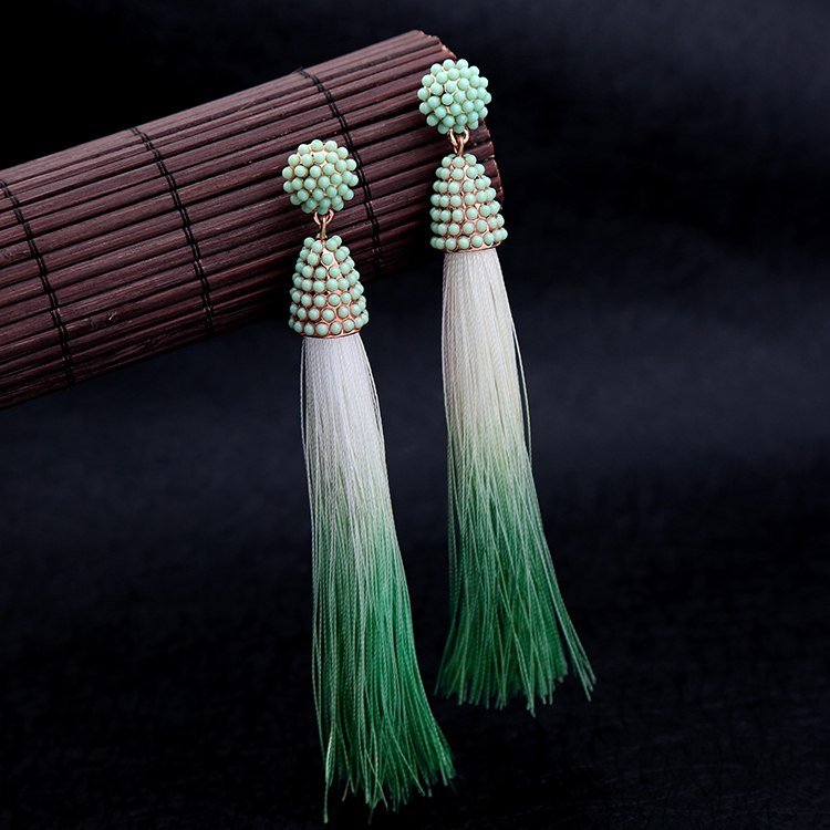 Golden Dome Pearl Tassel Fringe Earring - 2 Colors - [neshe.in]