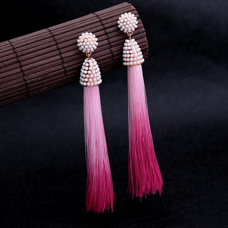 Golden Dome Pearl Tassel Fringe Earring - 2 Colors - [neshe.in]