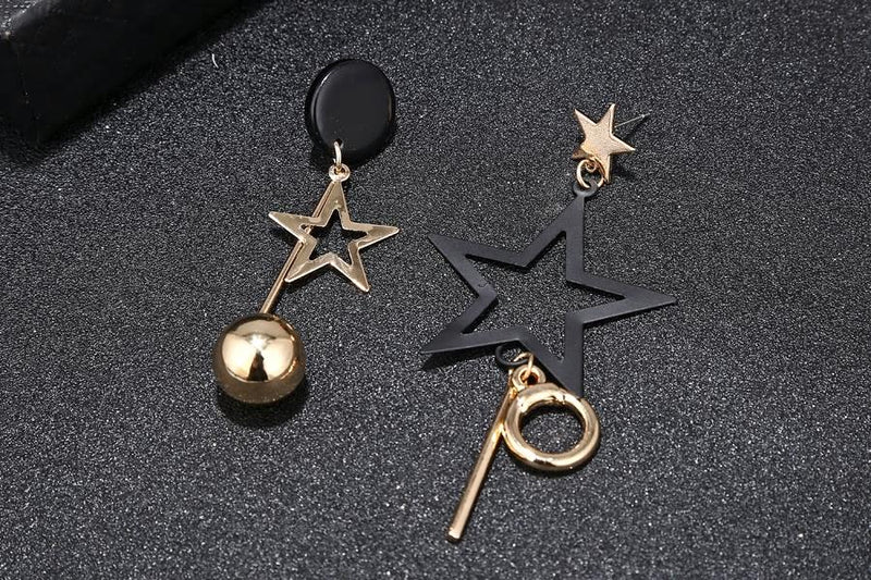 Geometric Asymmetrical Star Metal Tassel Drop Earrings - [neshe.in]