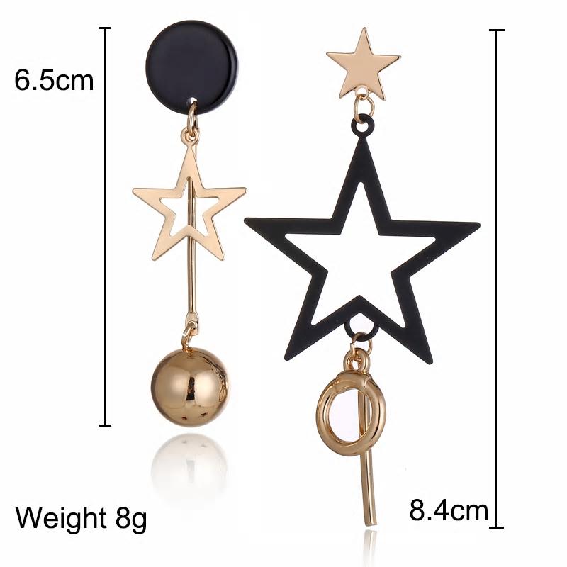 Geometric Asymmetrical Star Metal Tassel Drop Earrings - [neshe.in]