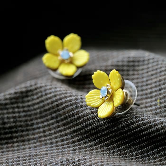 Elegant Resin Yellow Flowers Stud Earrings - [neshe.in]