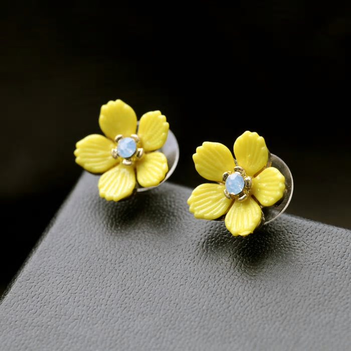 Elegant Resin Yellow Flowers Stud Earrings - [neshe.in]