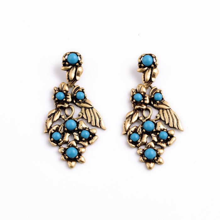 Blue Resin Stone Pendant Women Vintage Earrings - [neshe.in]