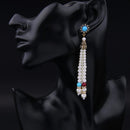 Simulated Pearls  Long Beads Chain Drop Earrings - [neshe.in]
