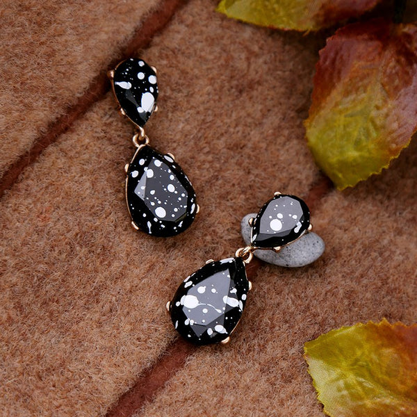Antique Gold Color Resin Black Water Drops Earrings - [neshe.in]
