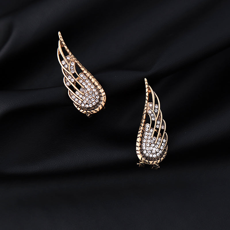 Antique Gold Color Crystal Wings Stud Earrings - [neshe.in]