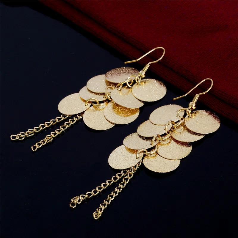 Golden Coins Round Discs Bunch Dangle Earrings - [neshe.in]